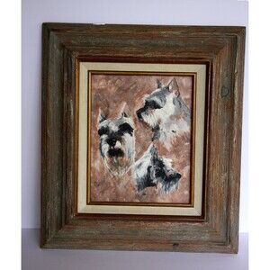 Schnauzer oil painting, vintage, original, prize-winning, canvas, dog artwork